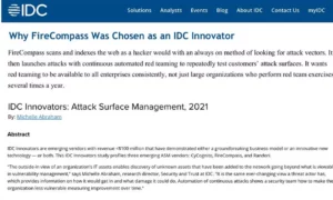 FireCompass Selected as IDC Innovator for Attack Surface Management, 2021